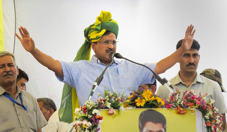 Delhi Chief Minister and Aam Aadmi Party convernor Arvind Kejriwal addresses an election rally in Hisar | PTI