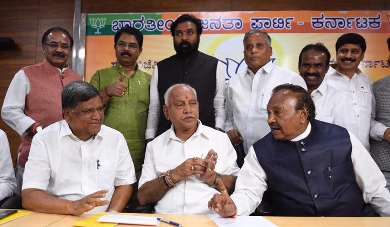 BJP Karnataka chief B.S. Yeddyurappa and other party leaders during a party meeting in Bengaluru | Bhanu Prakash Chandra