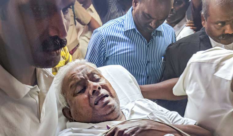 Saravana Bhavan owner P. Rajagopal arrives to surrender before a sessions court to serve a life term, in Chennai | PTI