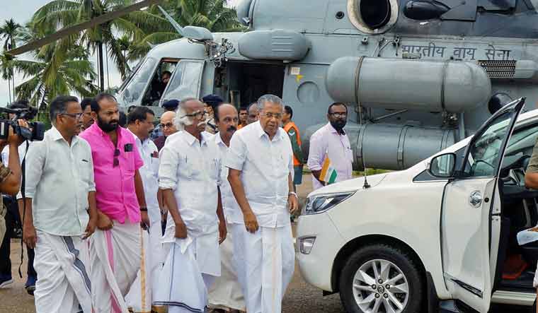 Kerala Chief Minister Pinarayi Vijayan arrives to visit the flood affected areas at Batheri, in Wayanad | PTI
