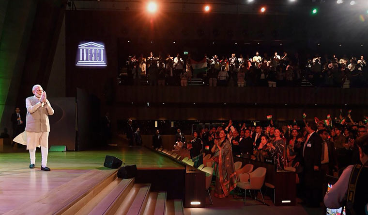 Prime Minister Narendra Modi greets Indian community at UNESCO HQ in Paris | PTI