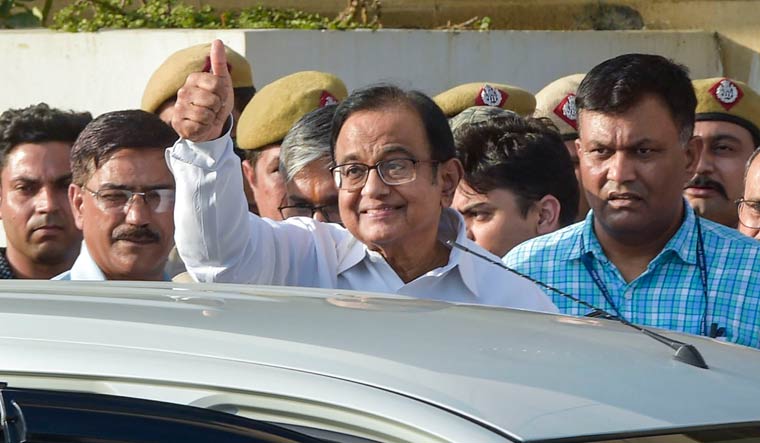 Former Union minister P. Chidambaram after being produced at a CBI court in the INX media case, in New Delhi | PTI