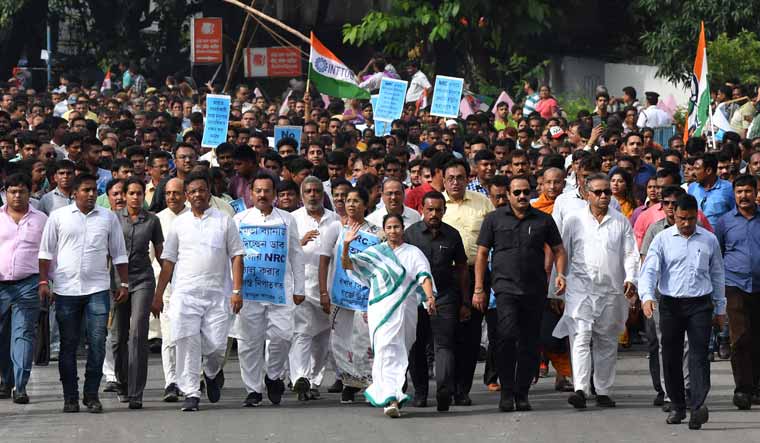 West Bengal Chief Minister Mamata Banerjee led a protest march from Sinthee to the Shyambazar five-point crossing in protest against the National Register of Citizens | Salil Bera