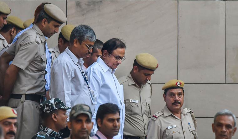 Congress leader and former finance minister P. Chidambaram after being produced at Rouse Avenue Court in connection with INX media case | PTI