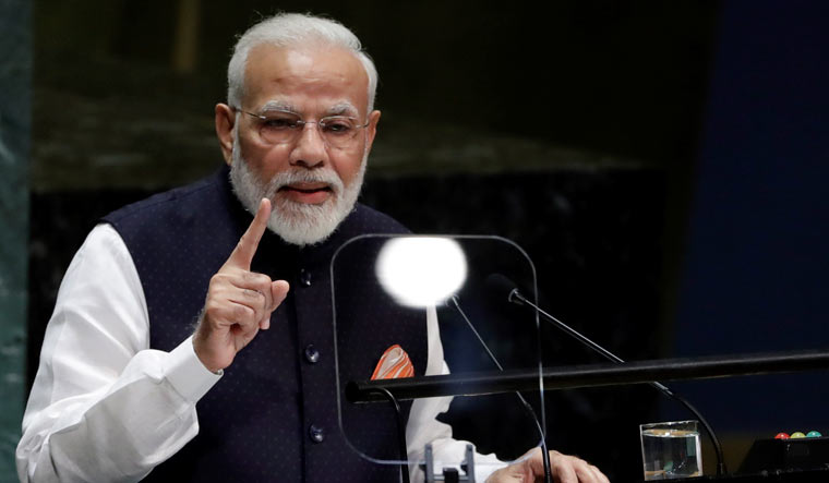 [File] Prime Minister Narendra Modi addresses the 74th session of the United Nations General Assembly | AP