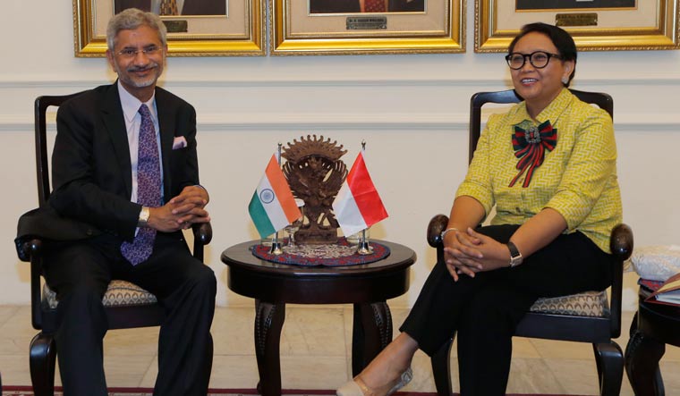 Foreign Minister S. Jaishankar talks with his Indonesian counterpart Retno Marsudi during their meeting in Jakarta | AP