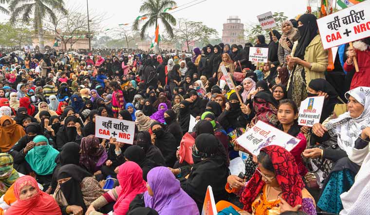 [File] Anti-CAA protesters stage a demonstration in Lucknow | PTI