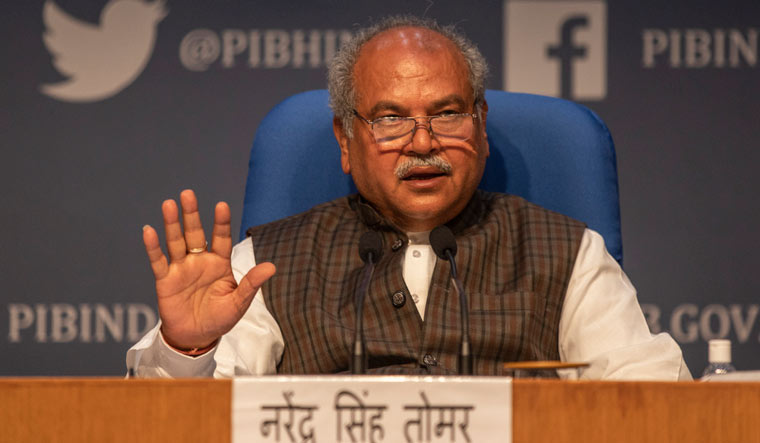 Agriculture Minister Narendra Singh Tomar addresses a press conference in New Delhi on Thursday | PTI