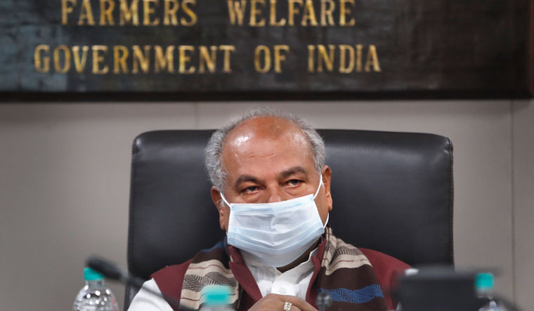 [File] Agriculture minister Narendra Singh Tomar speaks during a press conference in New Delhi | AP