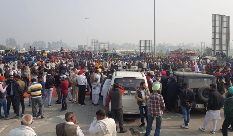 Protesting farmers block a highway in Haryana during Bharat Bandh on Tuesday | Aayush Goel