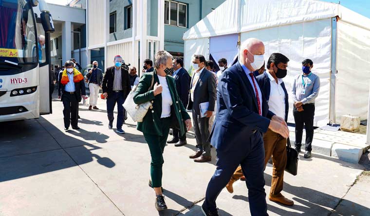 Envoys from various countries arrive at Bharat Biotech to review the development of COVID-19 vaccine, in Hyderabad | PTI