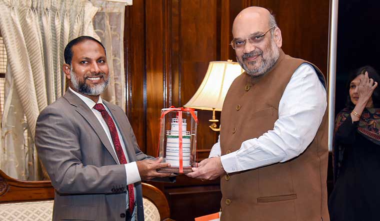 Union Home Minister Amit Shah during a meeting with Home Minister of Maldives Sheikh Imran Abdullada, in New Delhi | PTI
