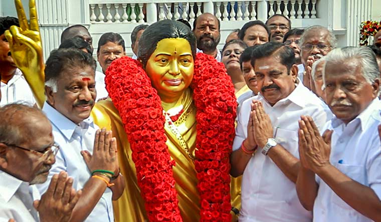 Tamil Nadu Chief Minister Edappadi K. Palaniswami and Deputy Chief Minister Minister O. Panneerselvam pay tribute to former Tamil Nadu chief minister J. Jayalalithaa on her birth anniversary | PTI