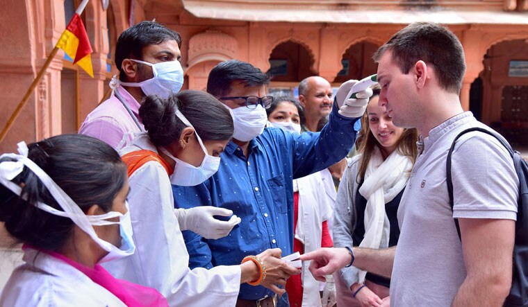 Medical officials check tourists in wake of the deadly coronavirus, at Junagarh fort in Bikaner | PTI