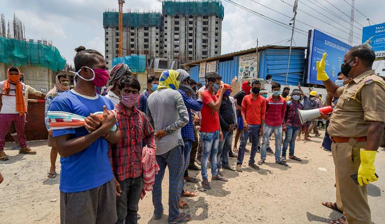 Migrant labourers stage a protest in Chennai demanding clearance of pending dues, food and shelter | PTI