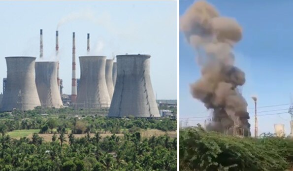 (Left) a photo of THERMAL POWER STATION-II from the NLCL website, (Right) an image of the blast from Twitter