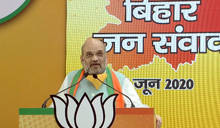 Amit Shah addresses a virtual rally of BJP workers in Bihar | Twitter/BJP