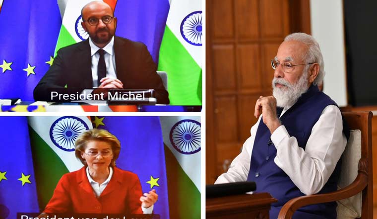 Prime Minister Narendra Modi addresses 15th India-EU (Virtual) Summit 2020 via video conferencing | Twitter/PIB