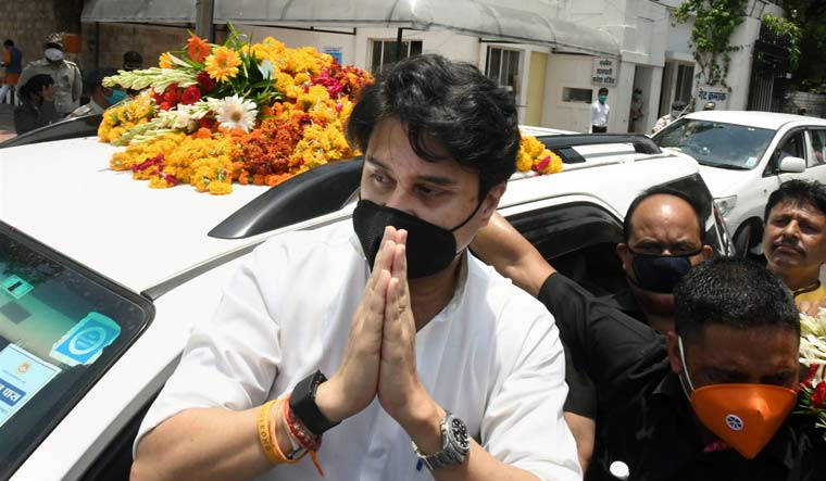 BJP leader Jyotiraditya Scindia comes out of the Raj Bhavan after attending a swearing-in ceremony for the Cabinet expansion of the Madhya Pradesh government | PTI