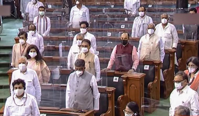 Parliamentarians observe silence during an obituary reference in Rajya Sabha on the opening day of Monsoon Session | PTI