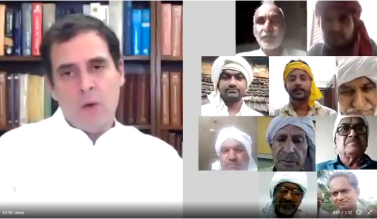 Congress leader Rahul Gandhi during an online interaction with farmers | Video grab/Twitter