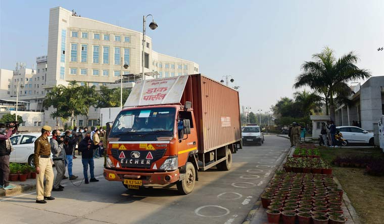 The first batch of Covishield vaccine reaches central storage facility at Rajiv Gandhi Super Specialty hospital in New Delhi | PTI