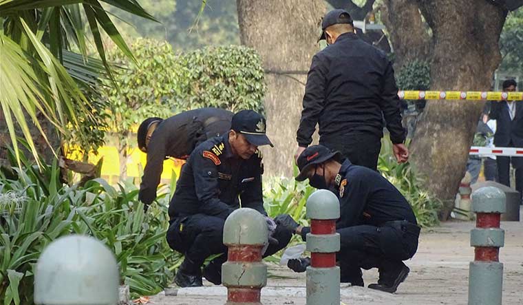 Security personnel at the site of a blast near the Israeli embassy in New Delhi | PTI