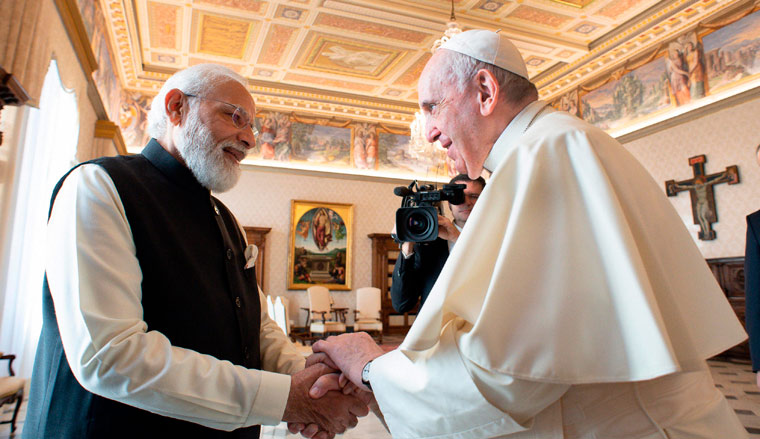 Prime Minister Narendra Modi talks with Pope Francis on the occasion of their private audience at the Vatican | AP
