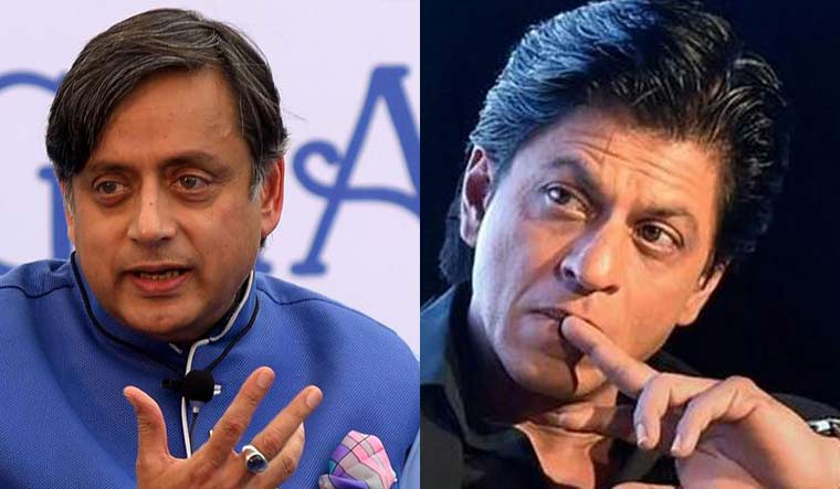 Congress MP Shashi Tharoor (L) and actor Shah Rukh Khan