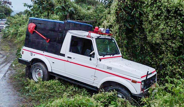A vehicle from an Assam Rifles convoy which was ambushed by militants in Churachandpur | PTI