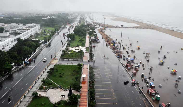 A view of Marina Beach following heavy rain in Chennai | PTI