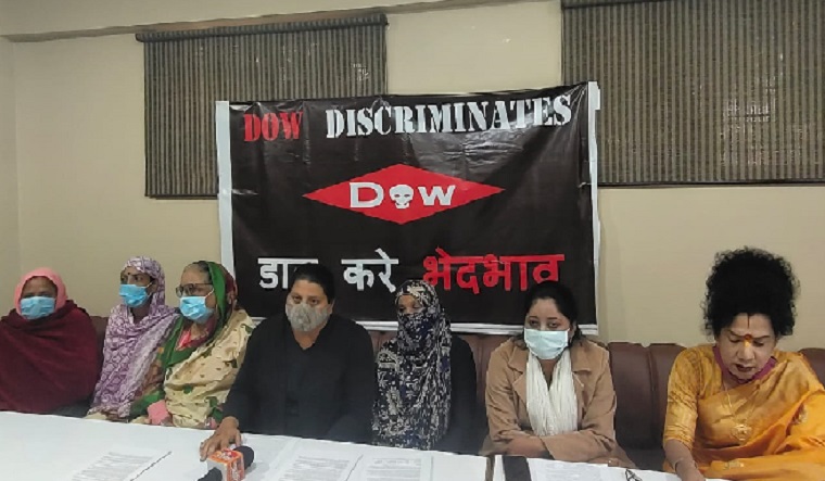 Bhopal gas tragedy survivors address media on the eve of the 37th anniversary of the disaster. Sanjan Singh on extreme right