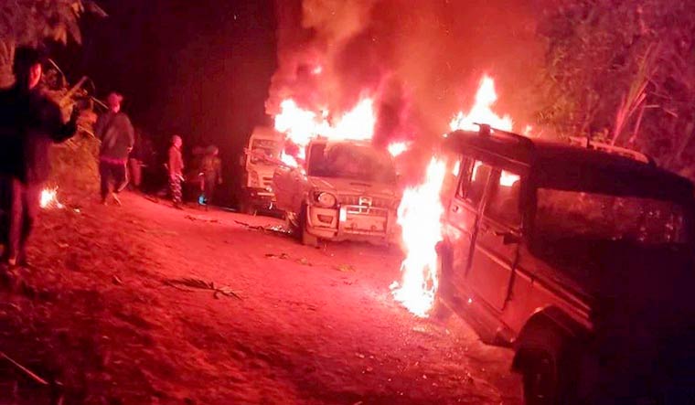 Angry villagers burn vehicles belonging to security personnel in Mon district of Nagaland | PTI