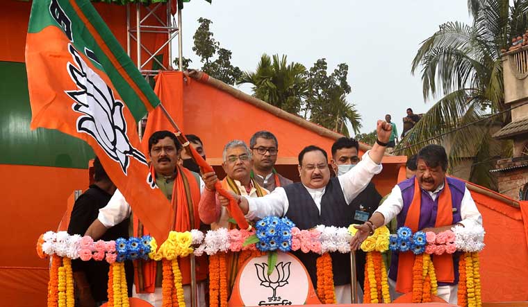 BJP NatIonal President J P Nadda with party leaders during the inauguration of party's Parivartan Yatra | PTI