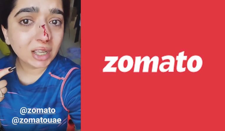 Collage: Screenshot of the video where Hitashee Chandranee shared her experience, the Zomato logo 