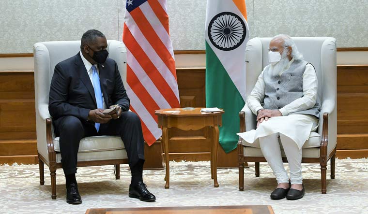 US Secretary of Defense Lloyd James Austin and Prime Minister Narendra Modi