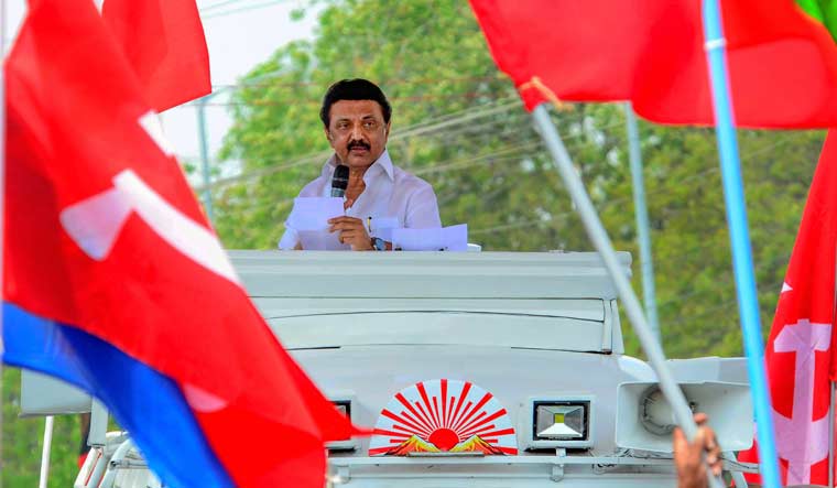 DMK President MK Stalin addresses an election campaign rally in support of the party's Tuticorin candidate Geetha Jeevan | PTI