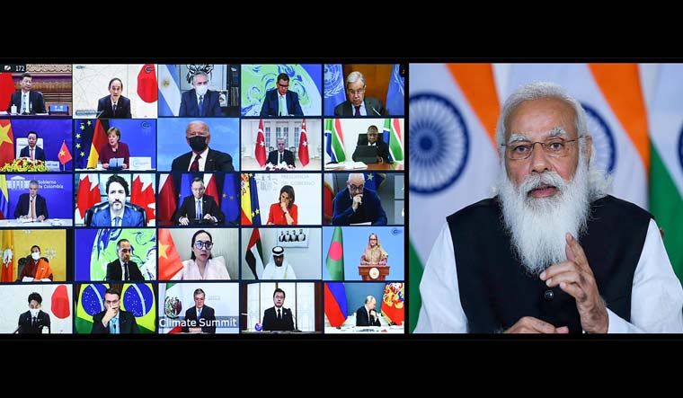 Prime Minister Narendra Modi addresses world leaders during virtual Earth Day summit | Twitter/MEAIndia