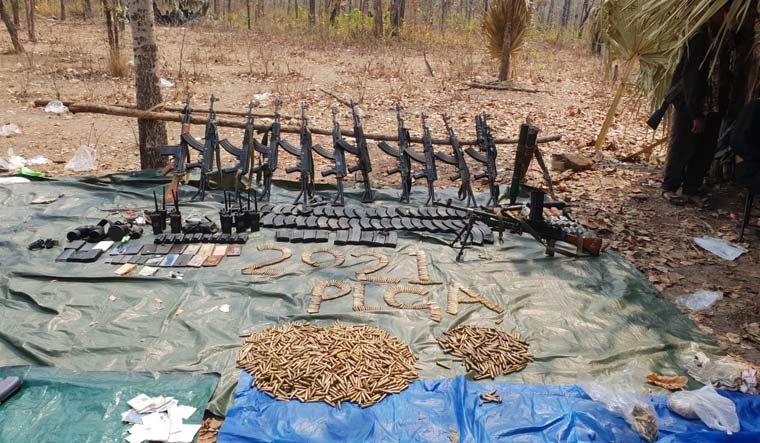 The Maoists released photograph of weapons and ammunition, apparently looted by them following the encounter