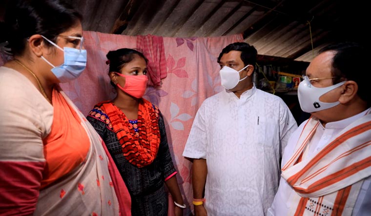 BJP president J.P. Nadda meets family members of post-poll violence victims, in Sonarpur | PTI