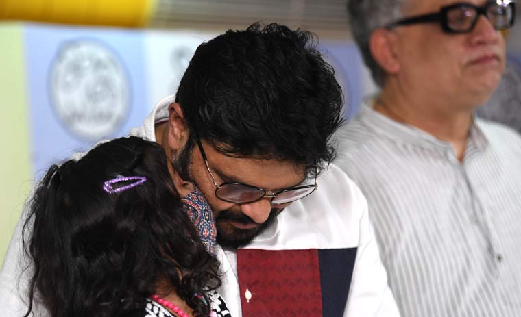 Babul Supriyo with his daughter during a press conference in Kolkata | Salil Bera
