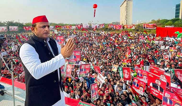 [File] Samajwadi Party President Akhilesh Yadav addressing a party rally in Lucknow | PTI