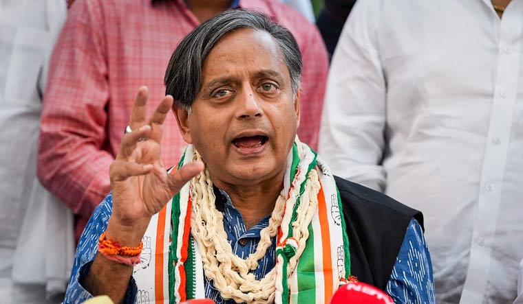 Congress leader Shashi Tharoor speaks during a press conference in New Delhi, Wednesday | PTI