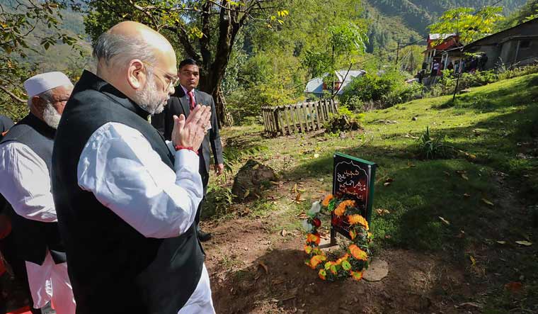 Union Home Minister Amit Shah pays tribute to late SPO Mudassir Sheikh who lost his life in an encounter with militants | PTI