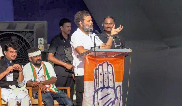 Congress leader Rahul Gandhi addresses a public rally in Surat | PTI