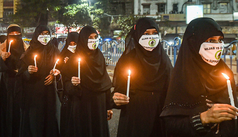 [Representative image] Muslim women take out a protest rally over the 'hijab' controversy of Karnataka, in Kolkata | PTI