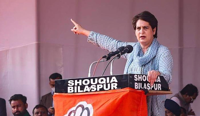 Congress leader Priyanka Gandhi Vadra addresses a party rally in Bilaspur | PTI
