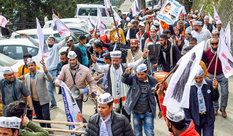 AAP workers take out a 'victory' march in Shimla | PTI