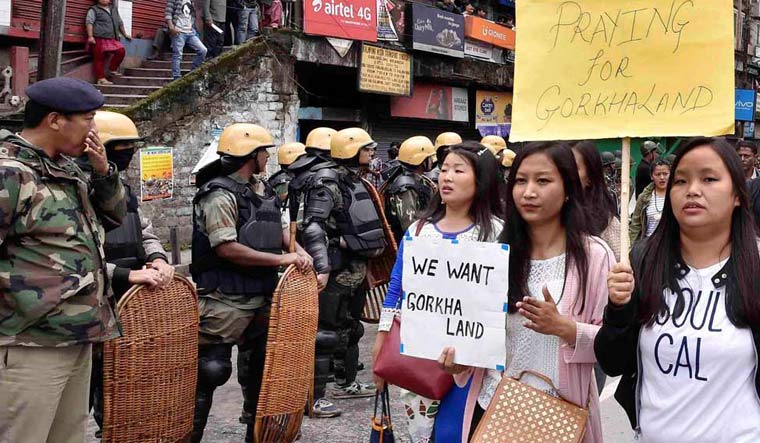 [File] Gorkhaland supporters stage a protest in Darjeeling | PTI