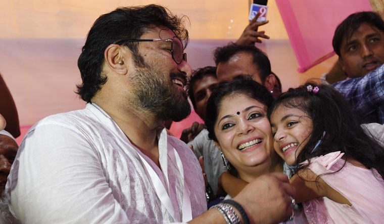 Babul Supriyo with his family after winning Ballygunge Assembly by-poll | Salil Bera
